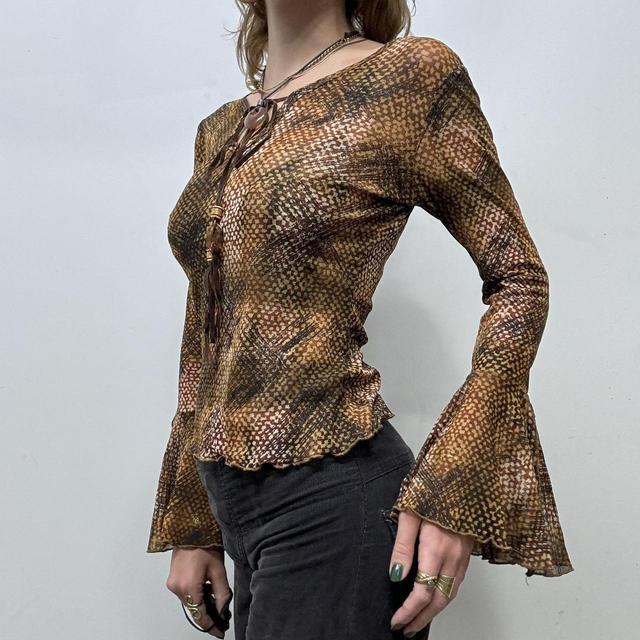 Boho fairy snake print mesh flared top