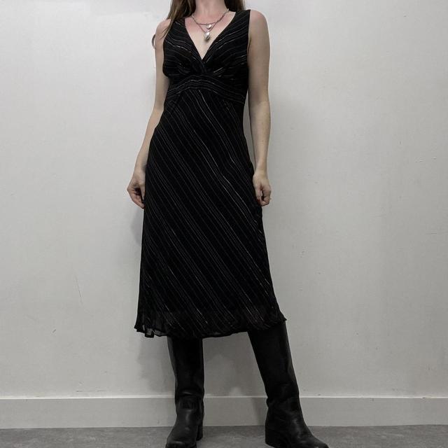 Black pinstripe bias cut 90s dress