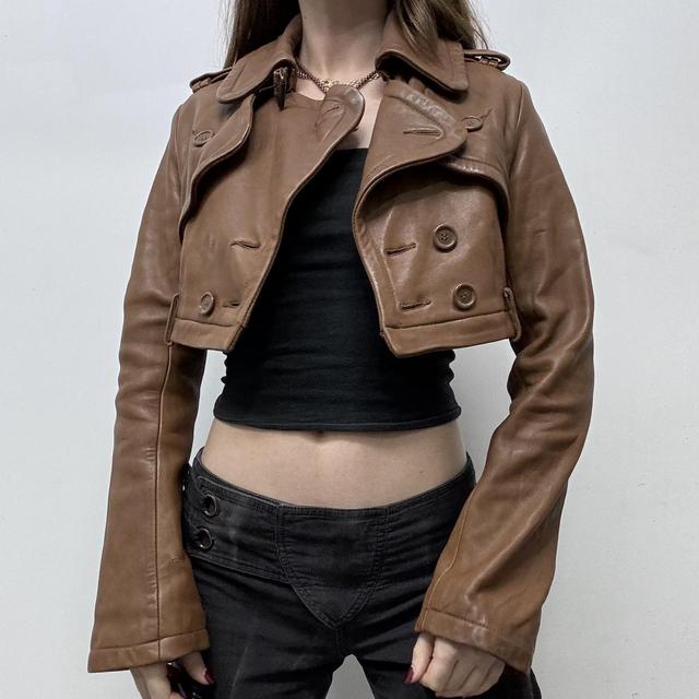 Cropped allsaints tan leather jacket