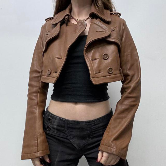 Cropped allsaints tan leather jacket