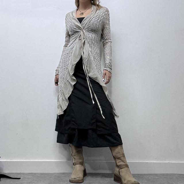Sheer knitted asymmetric wrap cardigan