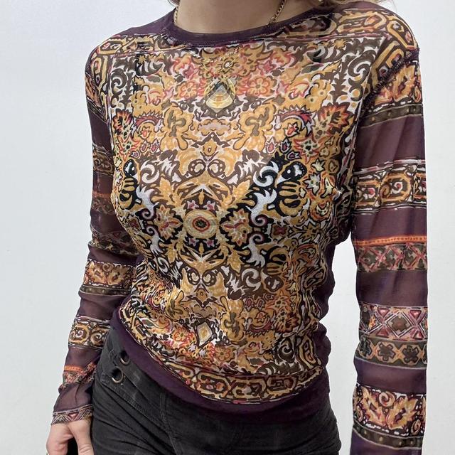 Graphic printed sheer long sleeve tshirt