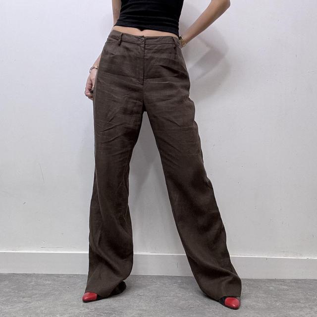 Oversized brown linen trousers