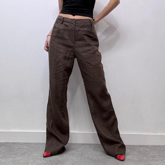 Oversized brown linen trousers