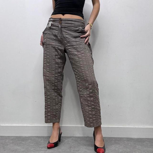 Brown pinstripe textured cropped capri pants