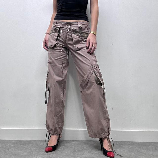 Tan wide leg cargo trousers