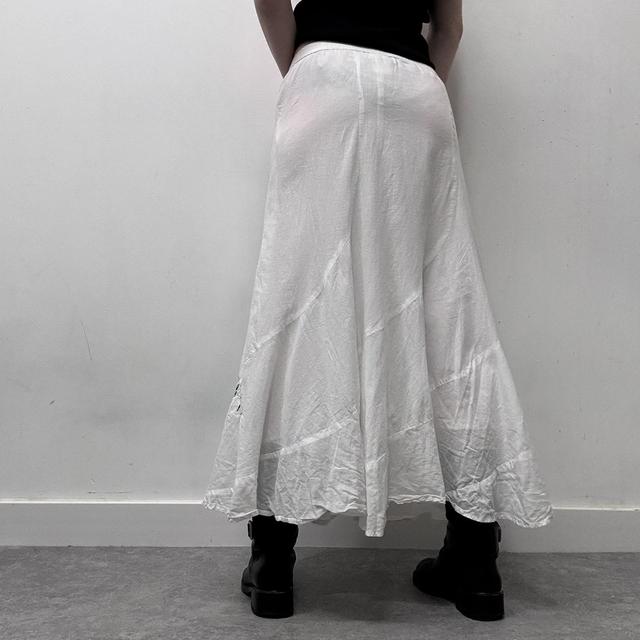 White flared embroidered maxi skirt