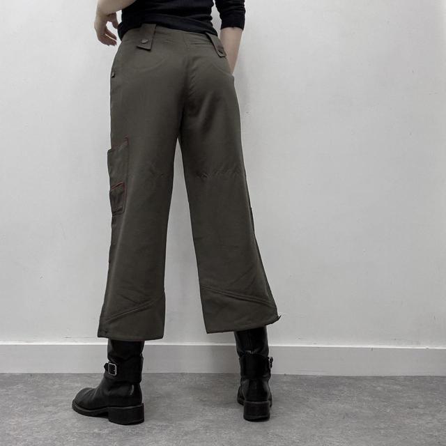 Khaki cropped cargo wide-leg trousers