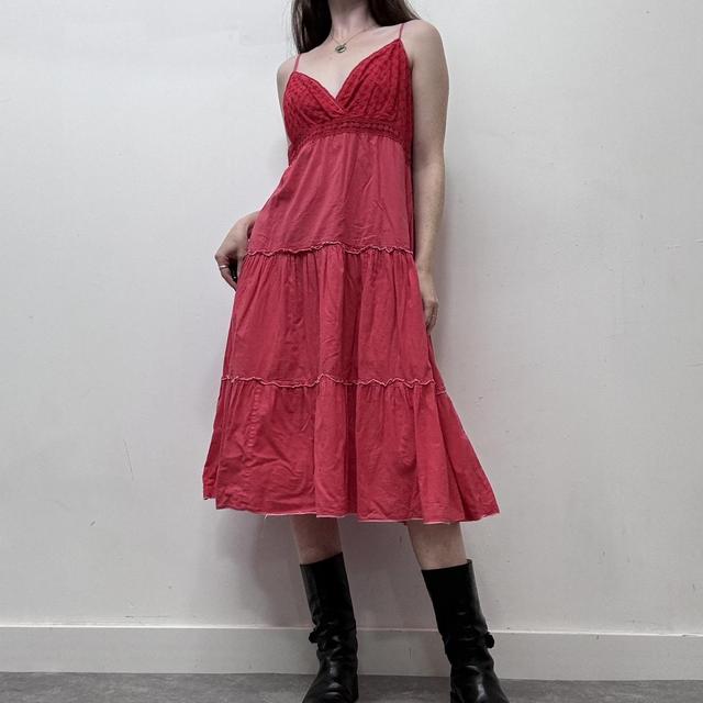 Red lace tiered summer dress