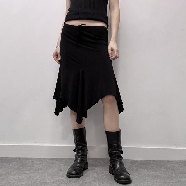 Black asymmetric midi skirt