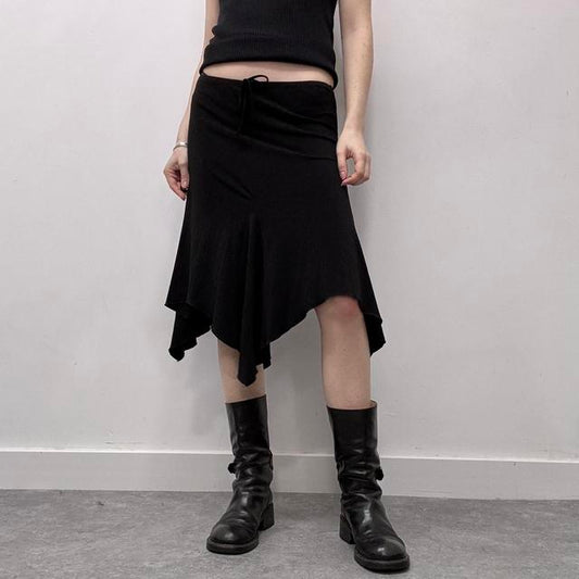Black asymmetric midi skirt