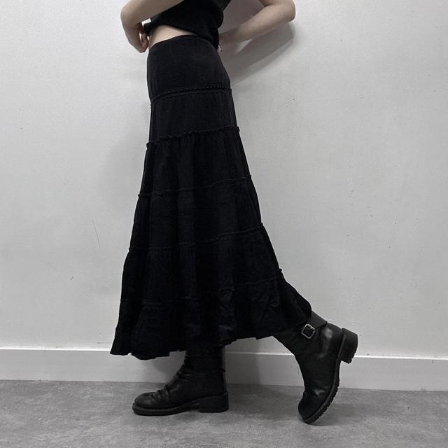 Tiered black cord maxi skirt