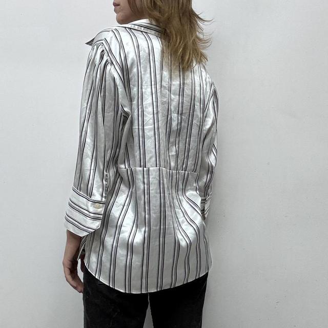Satin pinstripe flared office shirt
