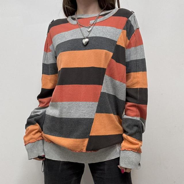 Striped asymmetric graphic jumper