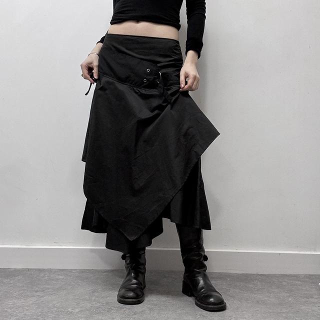 Black asymmetric grunge buckle skirt