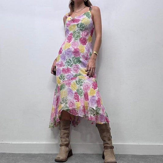 Sheer crinkle silk watercolour floral dress