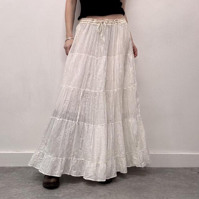 Crinkle layered white cotton maxi skirt