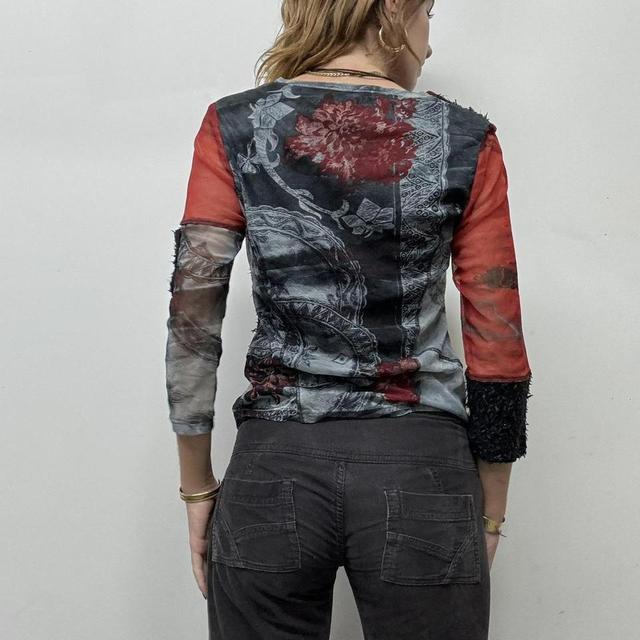 Black mesh red floral top