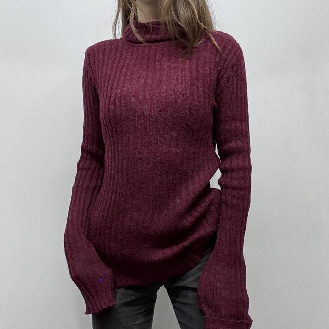 Burgandy ribbed knit sheer slouchy jumper