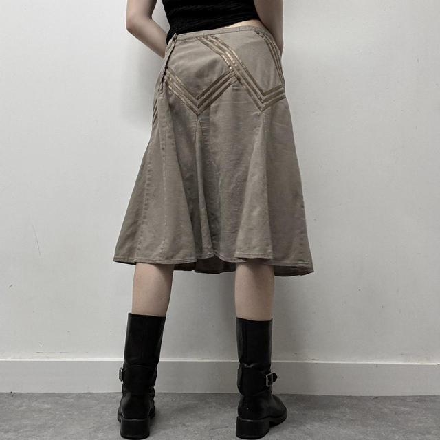 Brown linen flared midi skirt