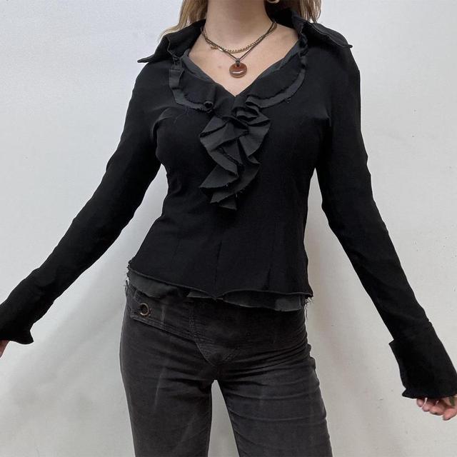 Black ruffle flare shirt