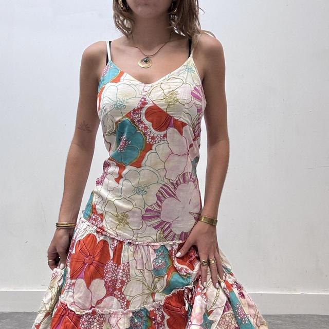 Floral printed flared cotton dress