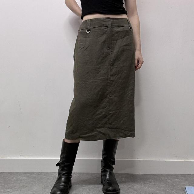 Khaki linen midi skirt