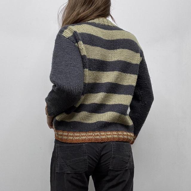 Oversized slouchy knit argyle striped jumper