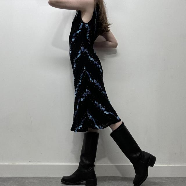 Bias cut black summer flared dress
