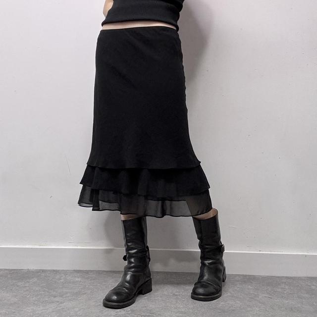 Black layered midi skirt