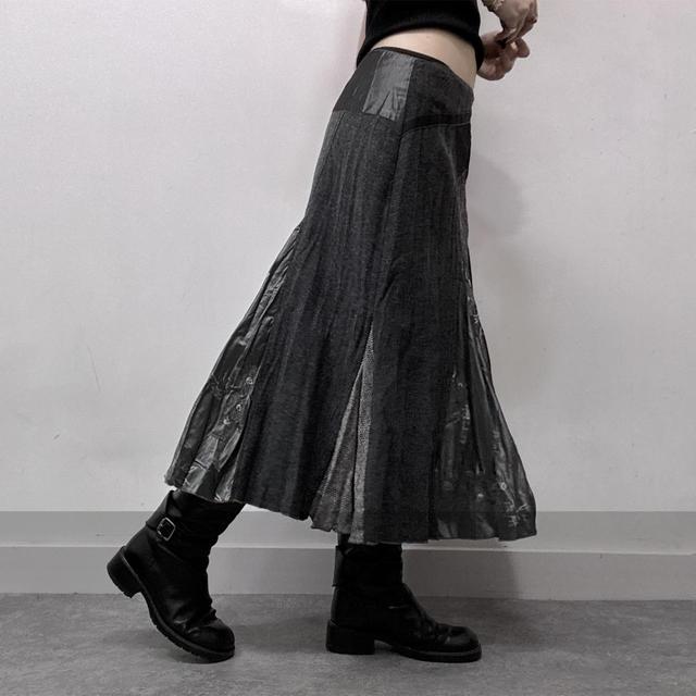 Grey tweed patchwork grunge midi skirt