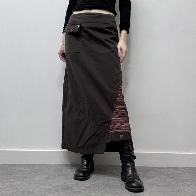 Brown asymmetric a-line maxi skirt