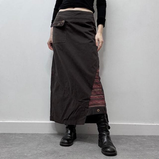 Brown asymmetric a-line maxi skirt