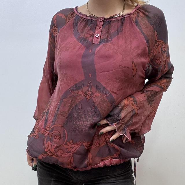 Sheer red paisley boho shirt
