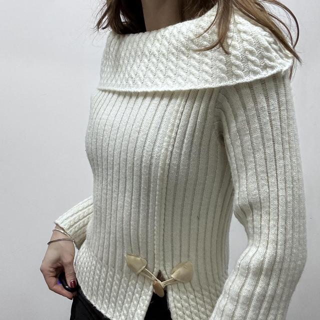 Knit ribbed cable knit wide neck jumper