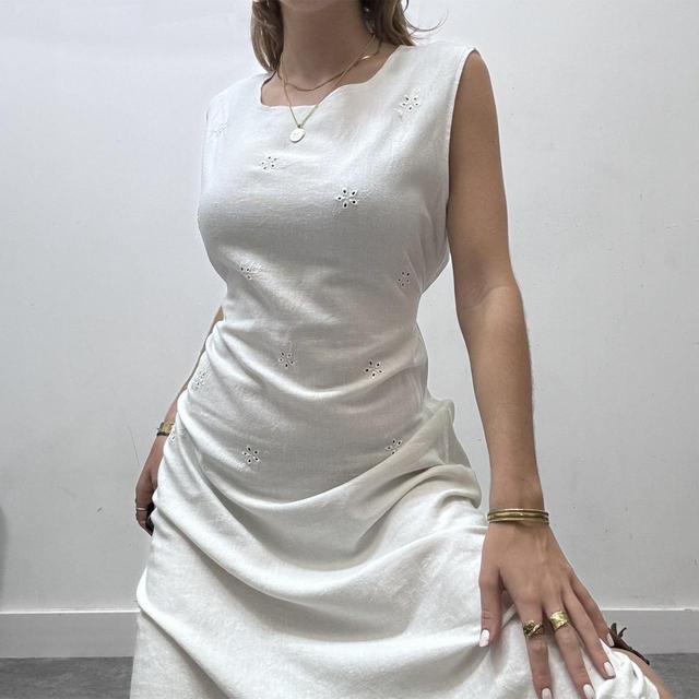 White linen embroidered anitque style dress