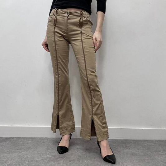Zipper flared chino trousers