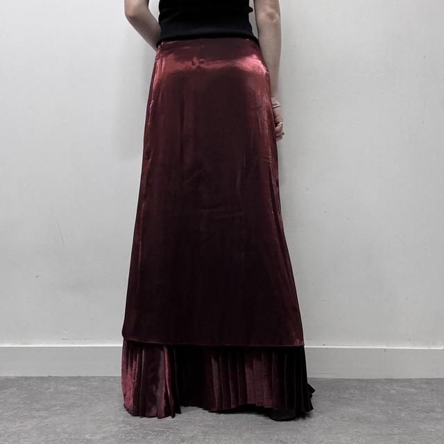Red layered pleated maxi skirt