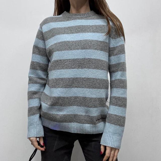 Chunky wool knitted blue and grey jumper