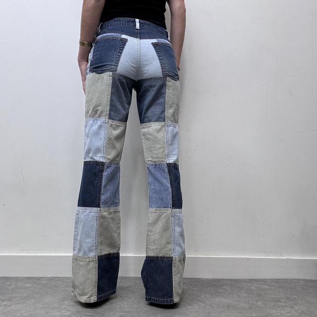 Denim corduroy patched flared jeans