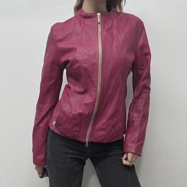Fitted 90s pink leather jacket