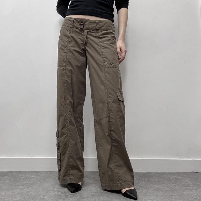 Khaki wide leg cargo pants