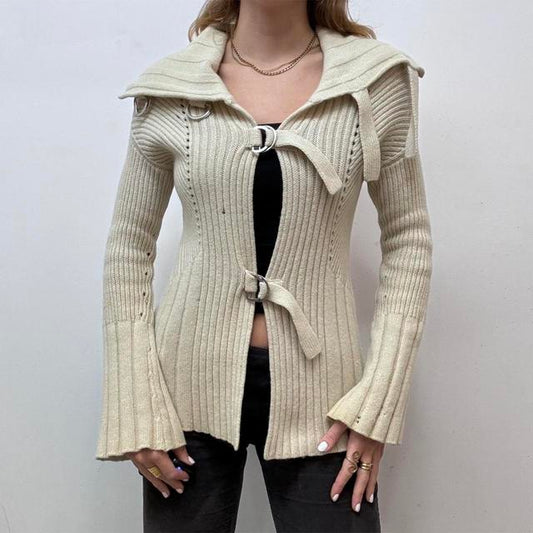 Ribbed knit flare cardigan