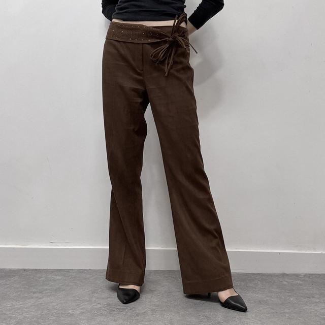 Western faux suede flared trousers