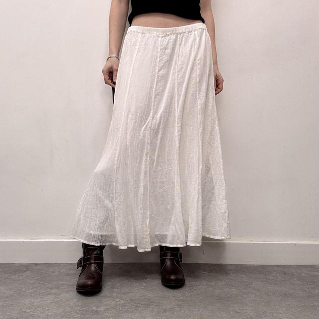 White cotton flared maxi skirt
