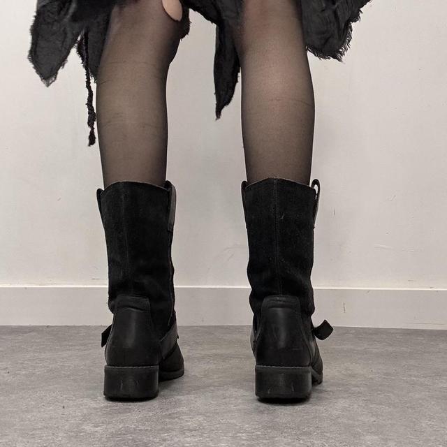 Black leather suede biker boots