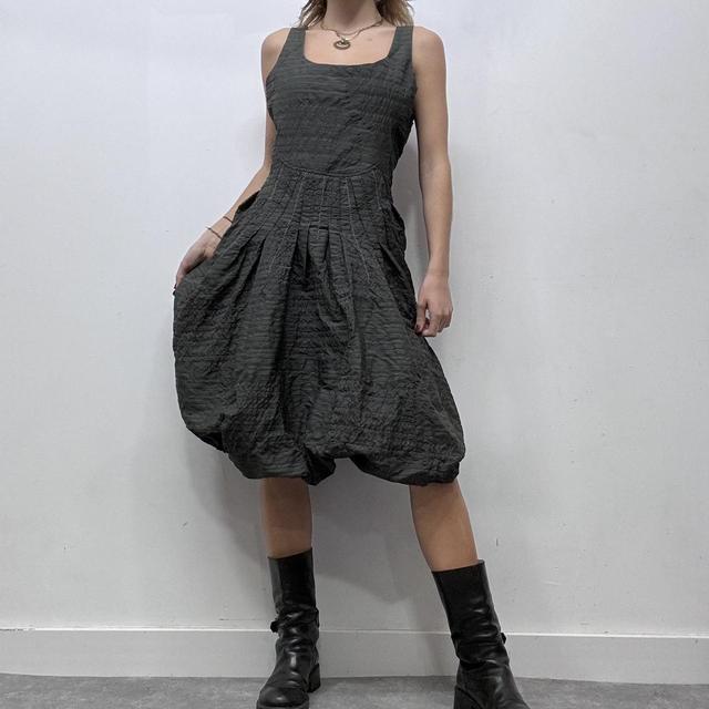Vintage pinstripe puff midi dress