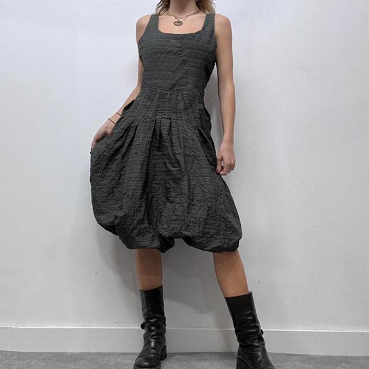 Vintage pinstripe puff midi dress