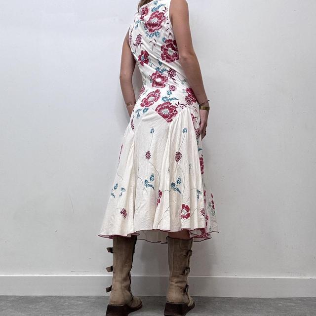 White flared bias cut floral maxi dress