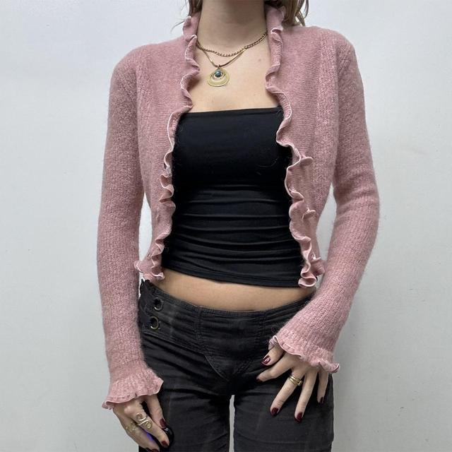 Pink mohair ruffle cardigan